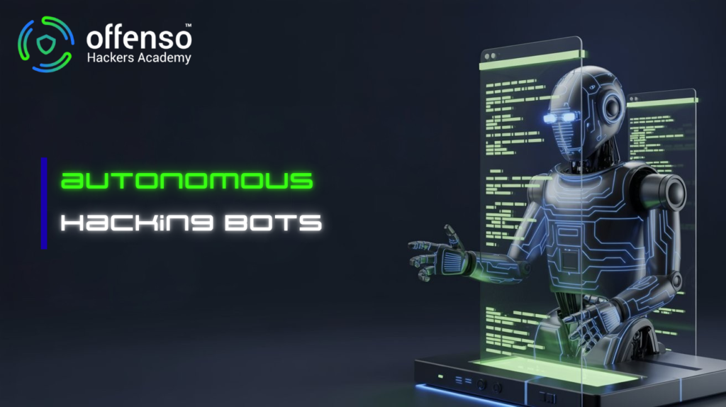 "Autonomous hacking bot powered by artificial intelligence analyzing network vulnerabilities and cyberattack patterns on digital interface"